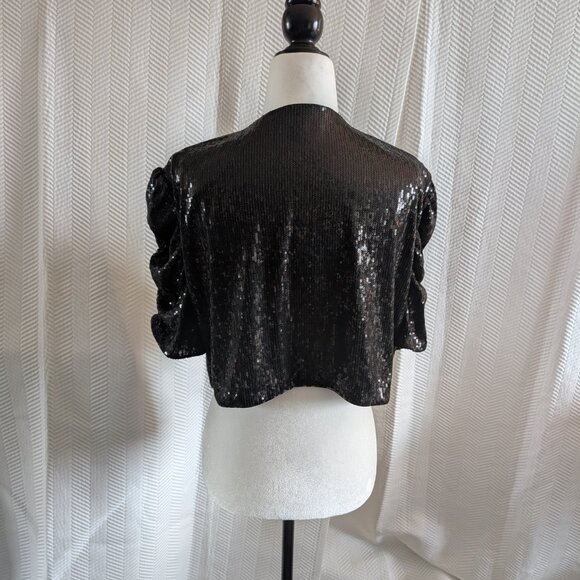 Vintage Jessica Black Sequin Bolero Shrug Ruched Sleeve XL - Picture 4 of 9